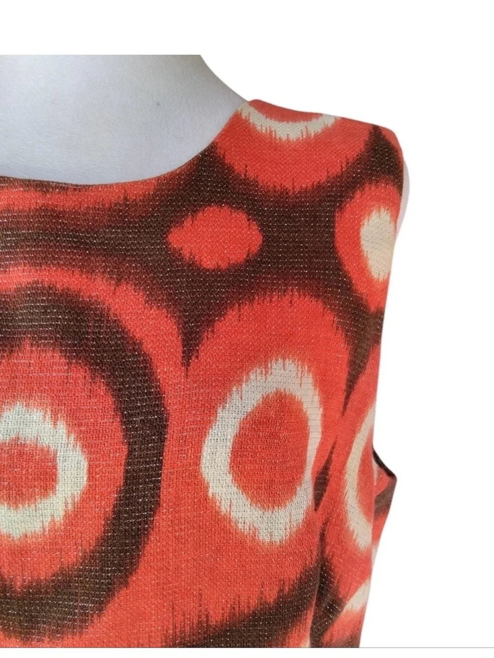 Tory Burch Joanna Linen Blend Shift Dress Orange Brown Ikat